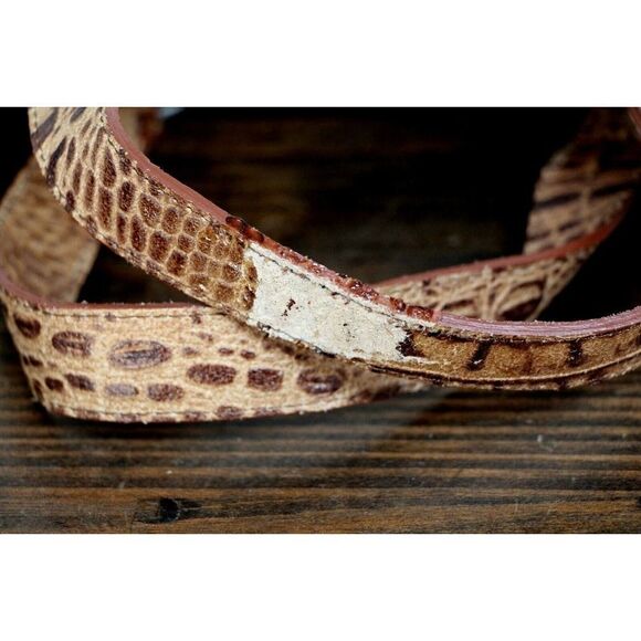 CB Pelletterie BROWN CROCO EMBOSSED GENUINE LEATHER ZIP TOP SMALL HANDBAG PURSE - Picture 4 of 9